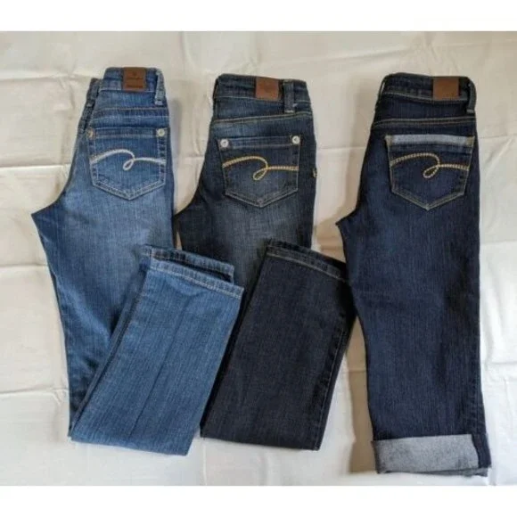 Justice Blue Denim Jeans Girls size 10R Capris Set of 3 Distressed Dark Wash - Picture 2 of 14